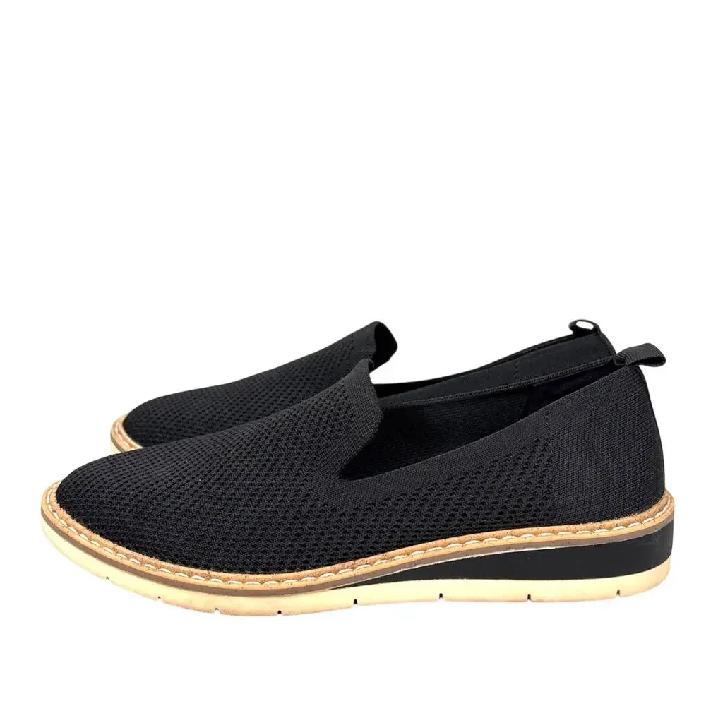 Taryn Rose Womens 6 Stilo Black Knit Slip On Wedge Loafers Comfort Shoes